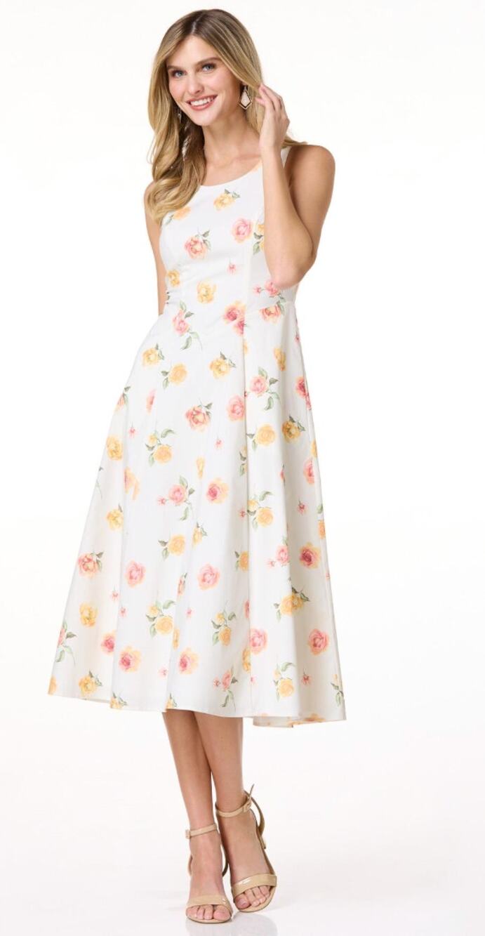 14 Cato Pockets White floral sleeveless summer dress midi lightweight
